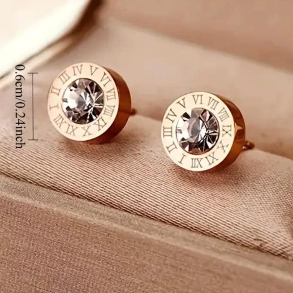 NEW- High-quality stainless steel hypoallergenic Golden stud earrings - ROSEGOLD - Picture 2 of 5
